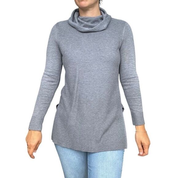 Adrienne Vitadini Gray Pullover Cowl Neck Sweater Size Medium Rib Knit Long - Picture 1 of 6
